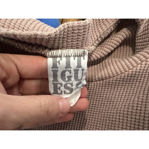 Fitigues 100% Cotton Tan Waffle Knit Crewneck Top One Size Vintage VTG - Picture 6 of 8